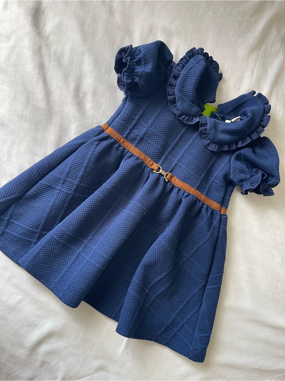 Janie and Jack Navy Textured Knit Dress with Ruffle Collar